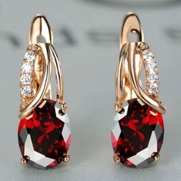 AXF2 18k Gold Ruby Red Earrings - Picture 2 of 9